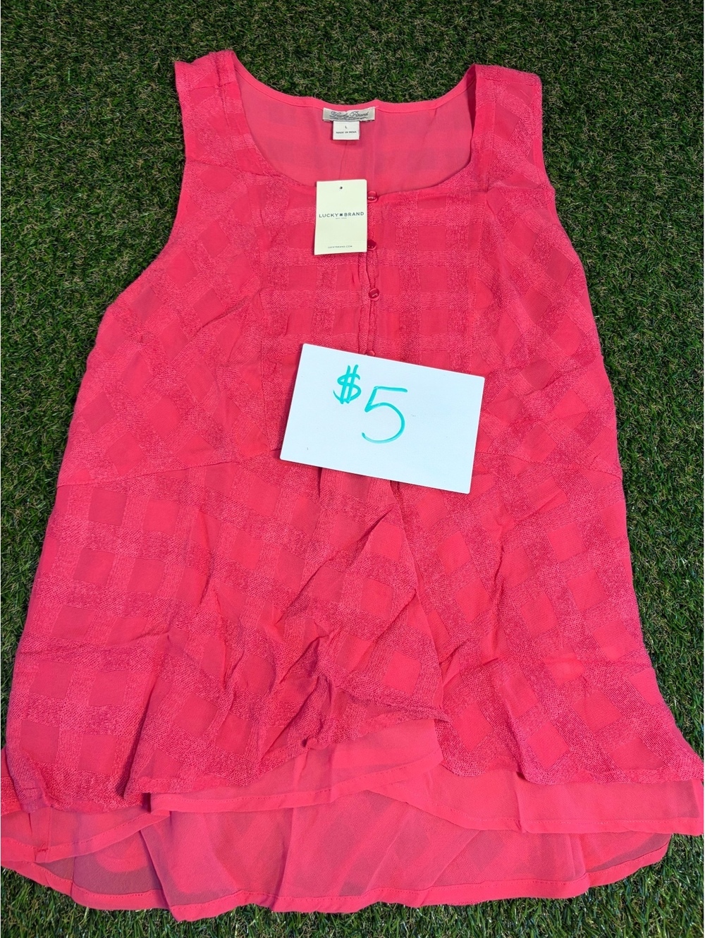 Lucky Brand Pink Sleeveless Button Front Top Size Large